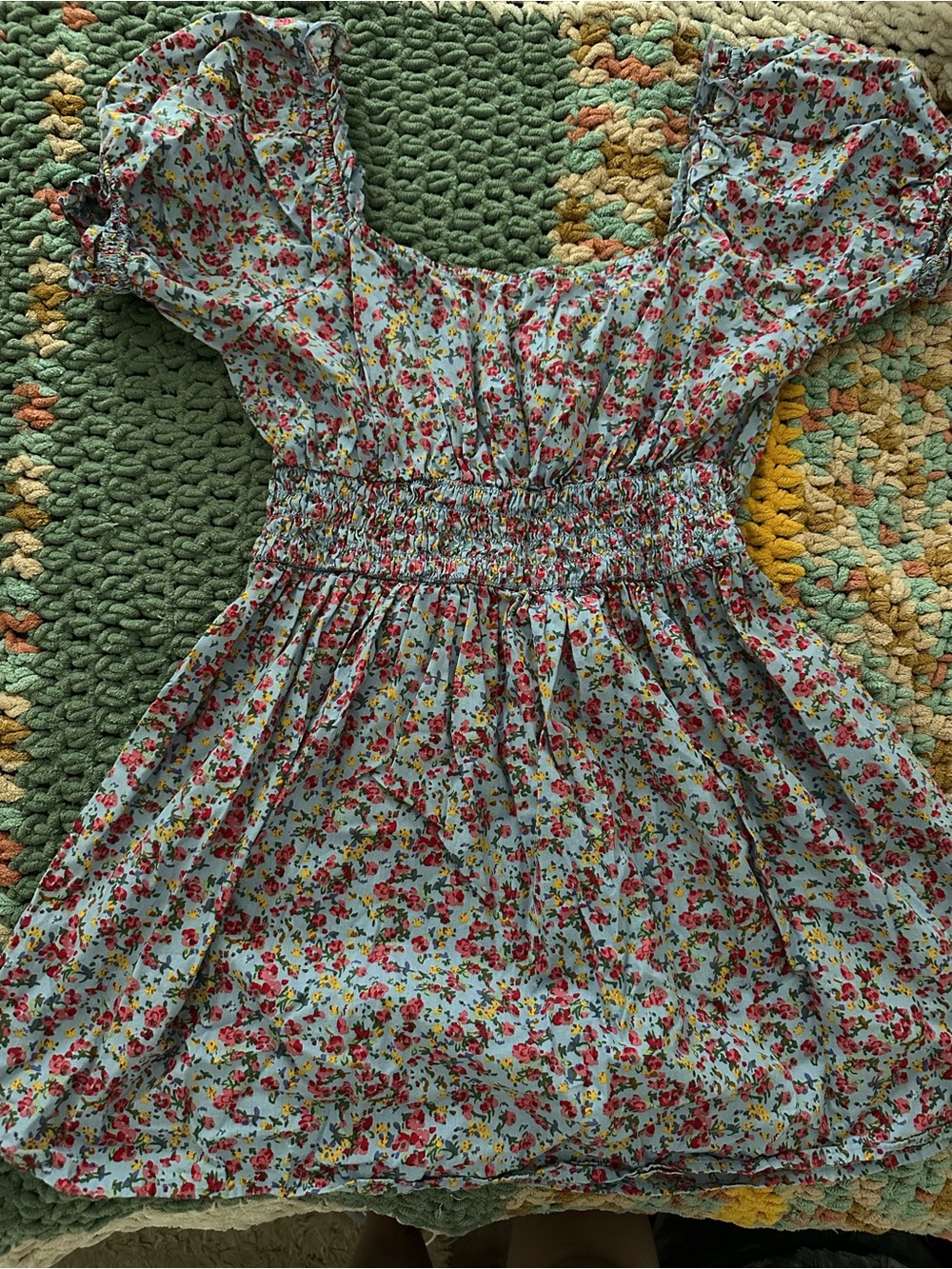 ASOS Light Blue Floral Mini Dress with Red and Yellow Blooms